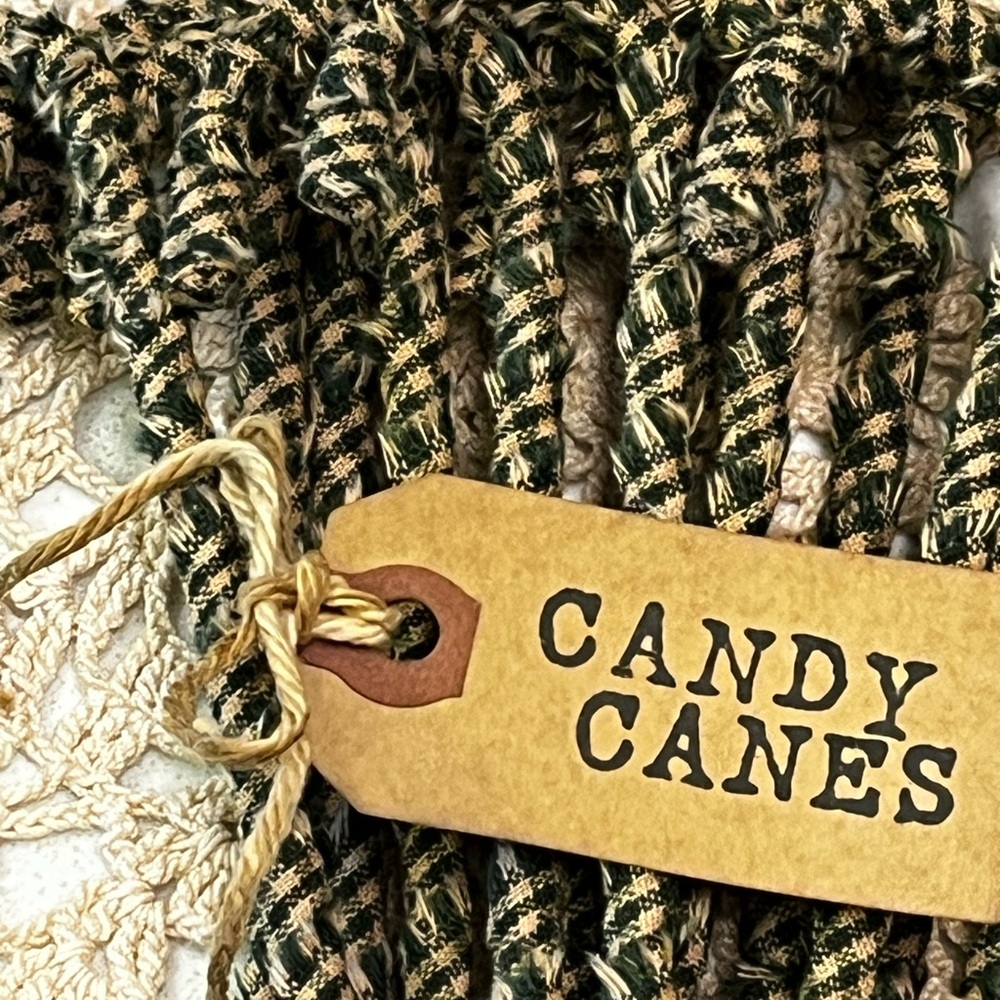 12 Primitive 6" green homespun handmade Fabric Candy Canes Ornaments farmhous… - Picture 3 of 11
